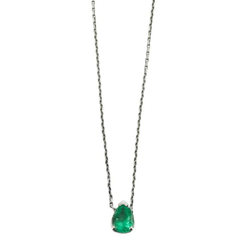 Collier Collier solitaire en or blanc avec émeraude taille poire 58 Facettes