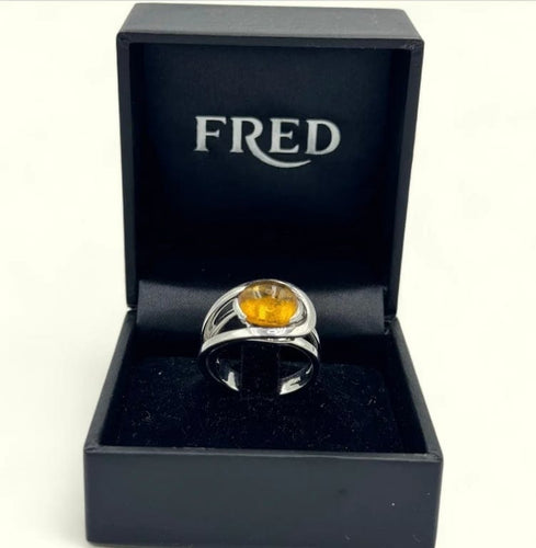 Bague 54 Fred - Bague en or blanc avec citrine cabochon 58 Facettes