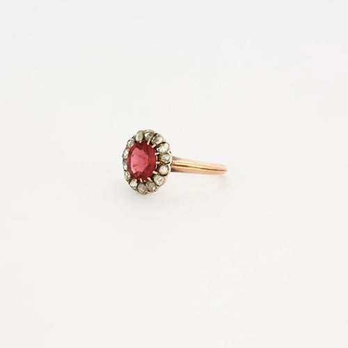 Bague 56 Bague ancienne en or 750 et platine, rubellite et diamants 58 Facettes