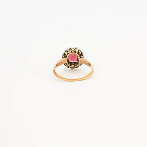 Bague 56 Bague ancienne en or 750 et platine, rubellite et diamants 58 Facettes
