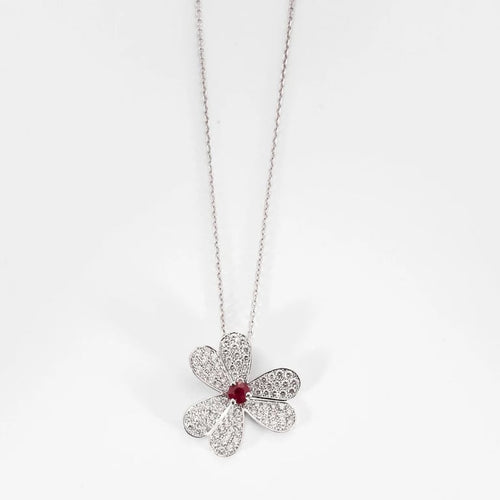 Pendentif Pendentif en or blanc 750 avec rubis et diamants 58 Facettes