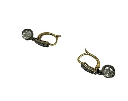 Boucles d'oreilles Boucles d’oreilles dormeuses en or jaune 750 et platine, diamants 58 Facettes