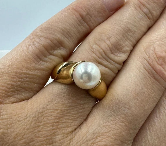 Bague 54 Bague en or jaune 750 avec perle de culture 58 Facettes