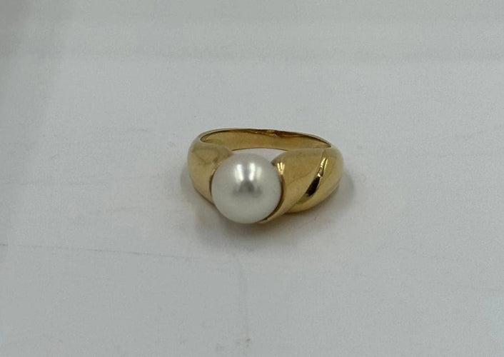 Bague 54 Bague en or jaune 750 avec perle de culture 58 Facettes