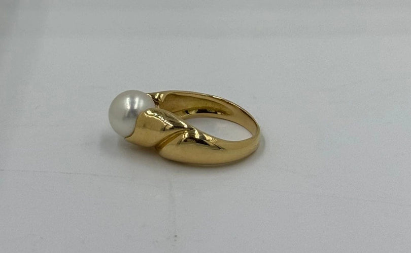 Bague 54 Bague en or jaune 750 avec perle de culture 58 Facettes