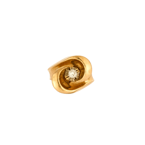 Bague 53 Bague tank en or jaune 750 avec diamant 58 Facettes