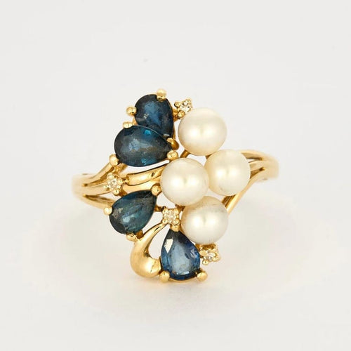 Bague 60 Bague or  jaune perles saphirs 58 Facettes