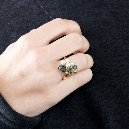 Bague 60 Bague or  jaune perles saphirs 58 Facettes