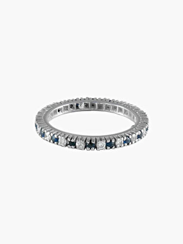Bague 51.5 Bague alliance tour complet saphirs et diamants en or blanc 18 carats 58 Facettes