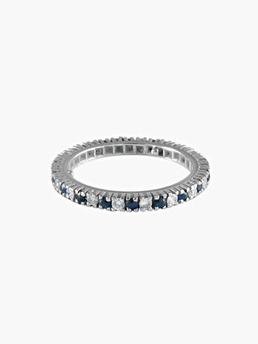 Bague 51.5 Bague alliance tour complet saphirs et diamants en or blanc 18 carats 58 Facettes