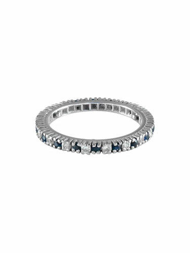Bague 51.5 Bague alliance tour complet saphirs et diamants en or blanc 18 carats 58 Facettes
