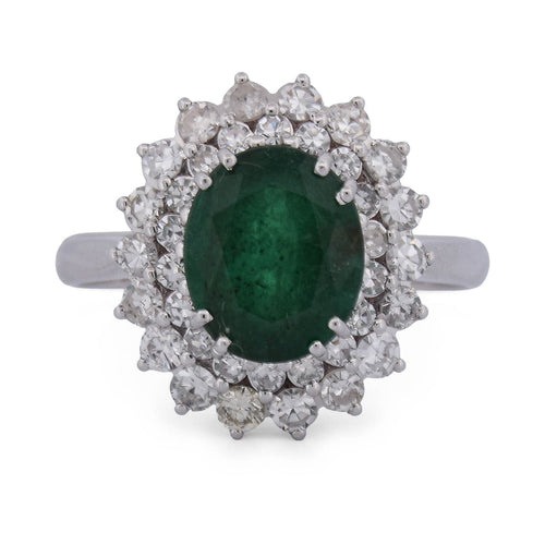 Bague 56 Bague en or blanc 18 kt, émeraude et diamants 58 Facettes AN541 (00219)