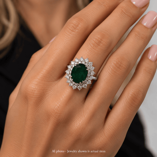 Bague 56 Bague en or blanc 18 kt, émeraude et diamants 58 Facettes AN541 (00219)
