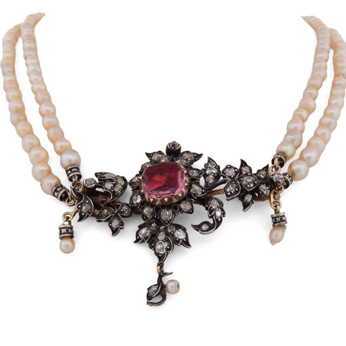 Collier Collier victorien à deux rangs de perles naturelles et diamants 58 Facettes CL101 '(00699)