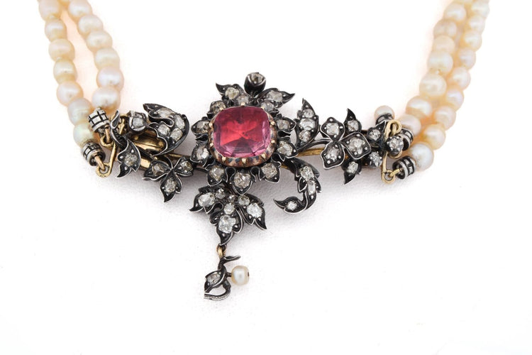 Collier Victorien - Collier deux rangs en or 18 ct et argent, perles et diamants 58 Facettes CL101 '(00699)