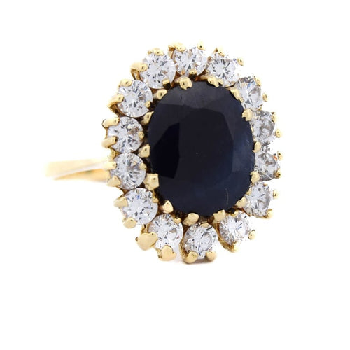 Bague 55 Bague vintage en or jaune 18 carats avec saphir et diamants 58 Facettes AN485