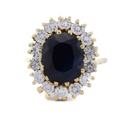 Bague 55 Bague vintage en or jaune 18 carats avec saphir et diamants 58 Facettes AN485