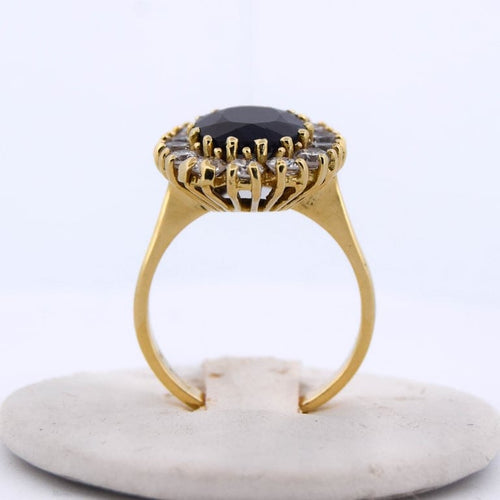 Bague 55 Bague vintage en or jaune 18 carats avec saphir et diamants 58 Facettes AN485