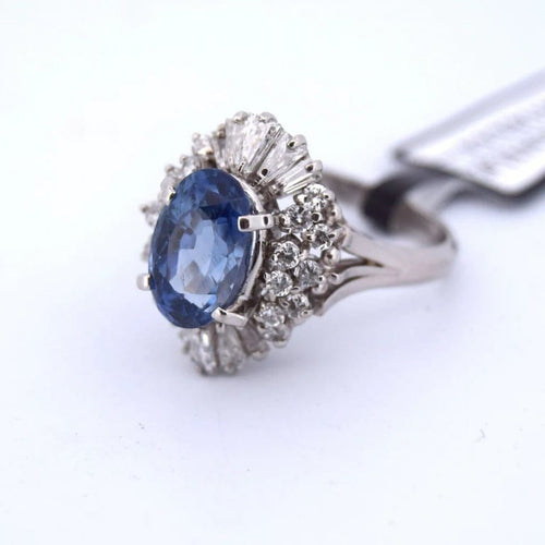 Bague 55 Bague en platine avec saphir et diamants 58 Facettes