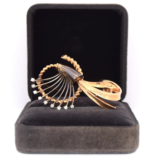 Broche Broche rétro florale en or jaune 18 ct et diamants 58 Facettes SP13 '(01629)