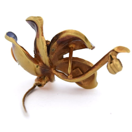Broche Broche fleur vintage en or jaune 18 kt et émail bleu 58 Facettes SP10 '(0989)