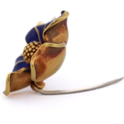 Broche Broche fleur vintage en or jaune 18 kt et émail bleu 58 Facettes SP10 '(0989)