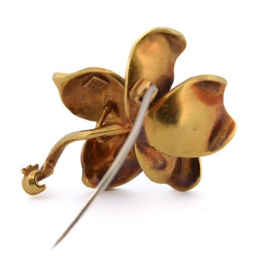Broche Broche fleur vintage en or jaune 18 kt et émail bleu 58 Facettes SP10 '(0989)