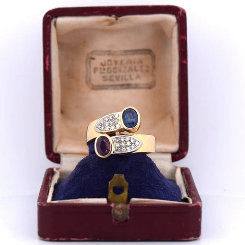 Bague 53 Bague vintage - Bypass en or 18 kt avec rubis, saphir et diamants 58 Facettes AN24 '(00019)