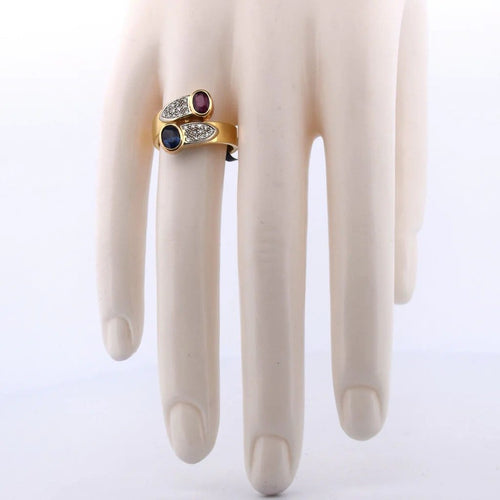 Bague 53 Bague vintage - Bypass en or 18 kt avec rubis, saphir et diamants 58 Facettes AN24 '(00019)