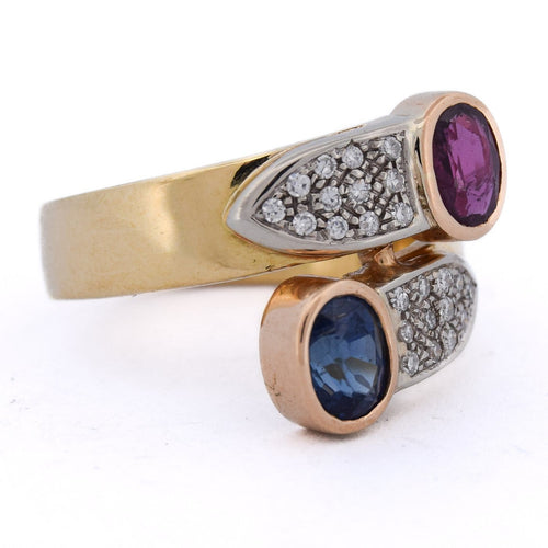 Bague 53 Bague vintage - Bypass en or 18 kt avec rubis, saphir et diamants 58 Facettes AN24 '(00019)