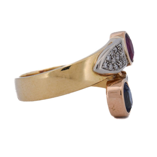 Bague 53 Bague vintage - Bypass en or 18 kt avec rubis, saphir et diamants 58 Facettes AN24 '(00019)