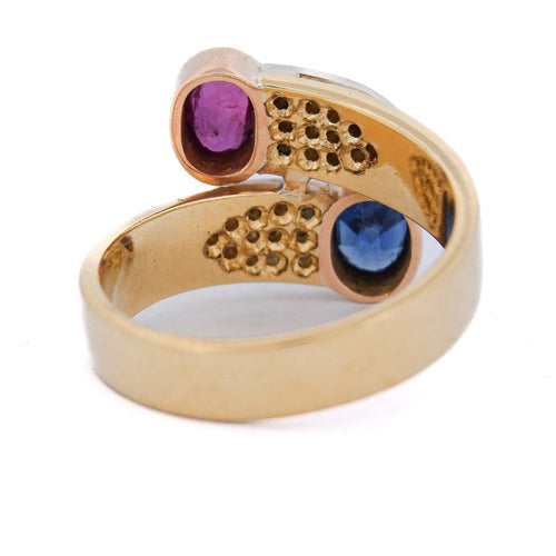 Bague 53 Bague vintage - Bypass en or 18 kt avec rubis, saphir et diamants 58 Facettes AN24 '(00019)