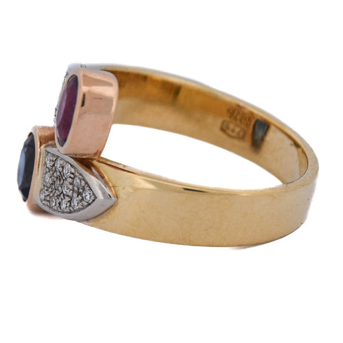 Bague 53 Bague vintage - Bypass en or 18 kt avec rubis, saphir et diamants 58 Facettes AN24 '(00019)
