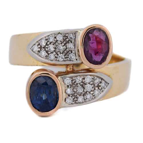 Bague 53 Bague vintage - Bypass en or 18 kt avec rubis, saphir et diamants 58 Facettes AN24 '(00019)