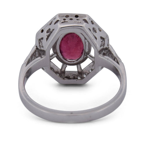 Bague 54 Bague Art déco en or blanc 18k, rubis et diamants 58 Facettes AN107 (0589)