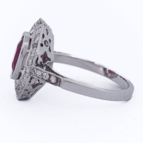 Bague 54 Bague Art déco en or blanc 18 Kt avec rubis et diamants 58 Facettes AN107 (0589)