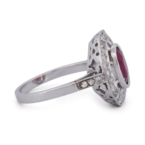 Bague 54 Bague Art déco en or blanc 18k, rubis et diamants 58 Facettes AN107 (0589)