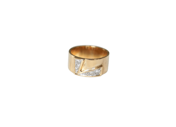 Bague 53 Bague - Bague bandeau lettre initiale L en or rose et platine 58 Facettes