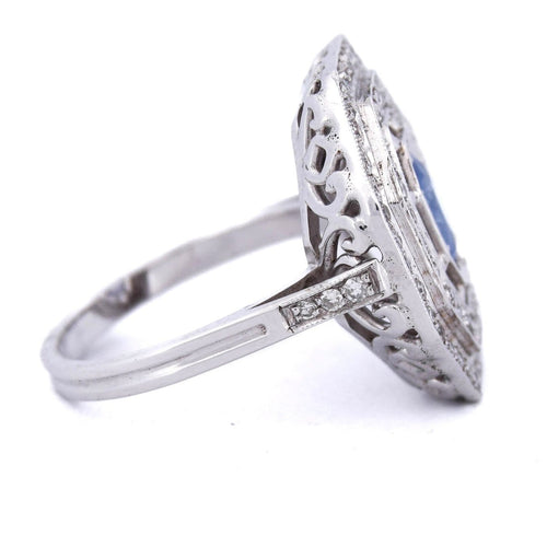 Bague 54 Bague Art déco en or blanc 18 carats, saphir et diamants 58 Facettes AN109 '(00019)