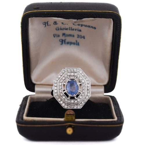 Bague 54 Bague Art déco en or blanc 18 carats, saphir et diamants 58 Facettes AN109 '(00019)