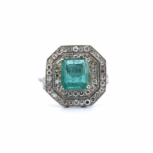 Bague 55 Bague Art déco en platine avec émeraude et diamants 58 Facettes