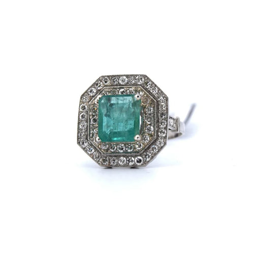 Bague 55 Bague Art déco en platine avec émeraude et diamants 58 Facettes