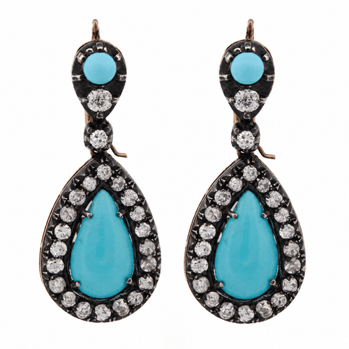 Boucles d'oreilles Boucles d'oreilles en or rose 14 ct, argent, turquoise et diamants 58 Facettes OR72 (00029)
