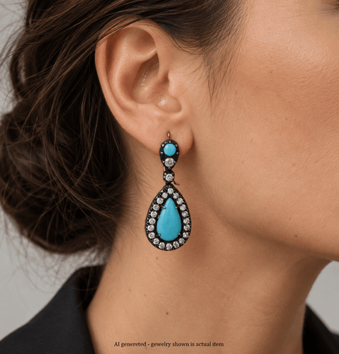 Boucles d'oreilles Boucles d'oreilles en or rose 14 ct, argent, turquoise et diamants 58 Facettes OR72 (00029)