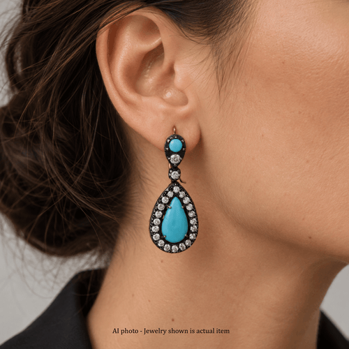 Boucles d'oreilles Boucles d’oreilles en or rose 14 carats et argent, turquoise naturelle et diamants 58 Facettes OR72 (00029)