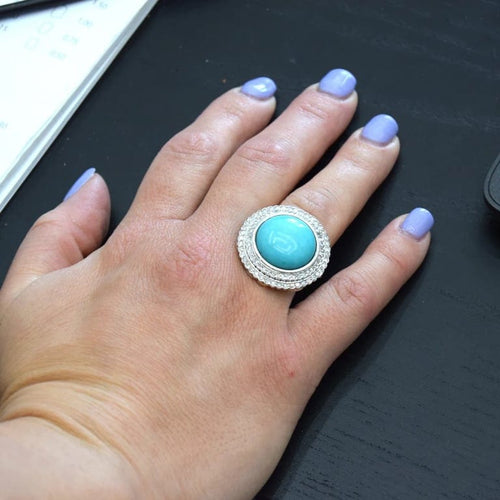 Bague 57 Bague Art déco en or jaune 18 carats avec turquoise et diamants 58 Facettes