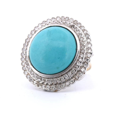 Bague 57 Bague Art déco en or jaune 18 carats avec turquoise et diamants 58 Facettes