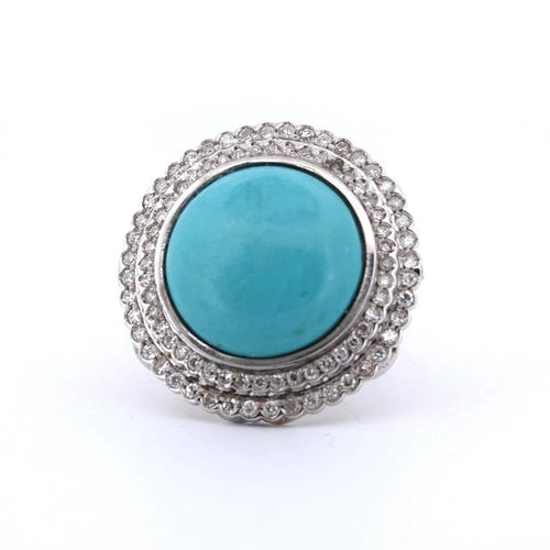 Bague 57 Bague Art déco en or jaune 18 carats avec turquoise et diamants 58 Facettes