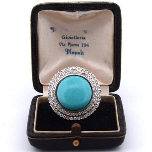 Bague 57 Bague Art déco en or jaune 18 carats avec turquoise et diamants 58 Facettes