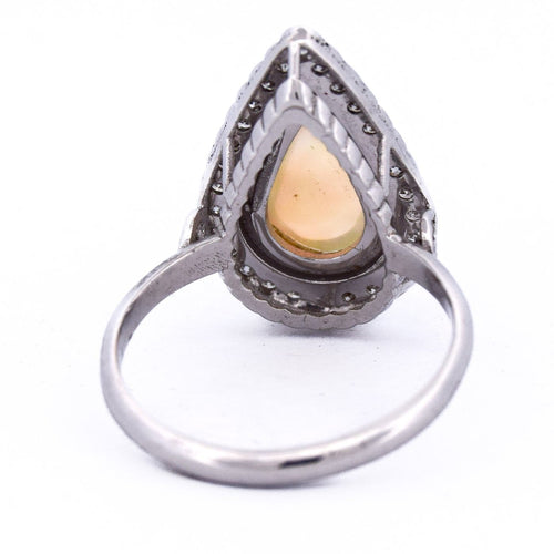 Bague 60 Bague Art déco en or blanc 18 ct avec opale et diamants 58 Facettes AN100 (0069)